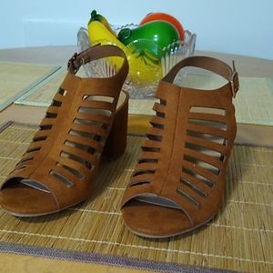 Laser Cutout Block Heel Sandals